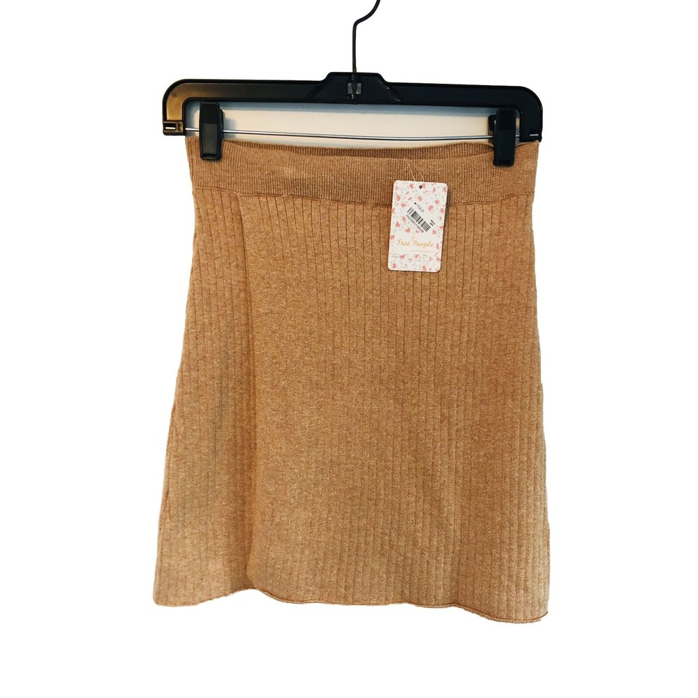 Free People Ribbed Knit Midi Skirt in Camel